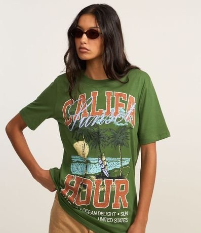 Remera Alargada en Algodón con Estampa Califa