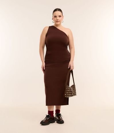Vestido Midi Hombro Único y Fruncido Lateral Curve & Plus Size