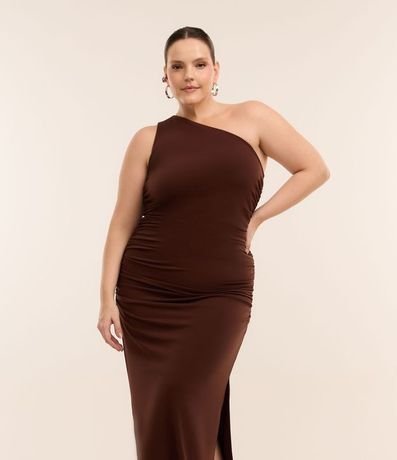Vestido Midi Hombro Único y Fruncido Lateral Curve & Plus Size 3
