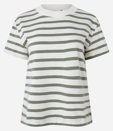 Remera Manga Corta en Algodón con Rayas Verticales y Cuello Redondo 8