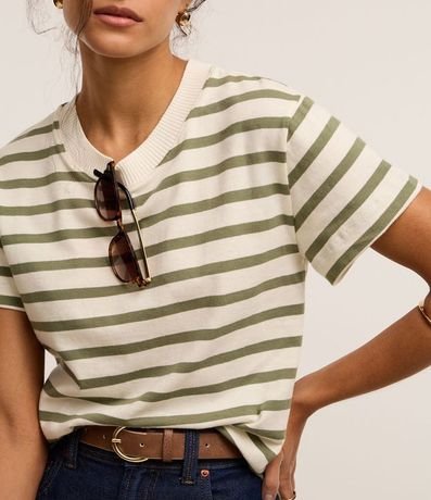 Remera Manga Corta en Algodón con Rayas Verticales y Cuello Redondo 5