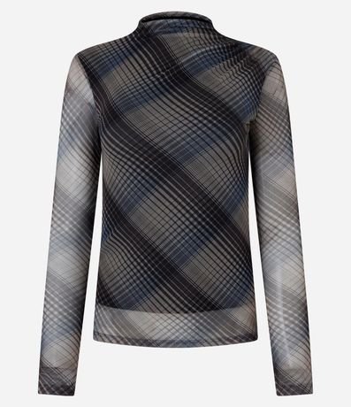 Blusa en Tul con Cuello Alto y Estampa de Cuadros 8