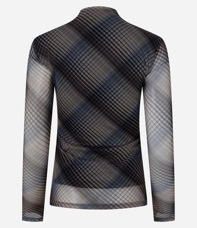 Blusa en Tul con Cuello Alto y Estampa de Cuadros 9