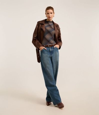 Blusa en Tul con Cuello Alto y Estampa de Cuadros 2