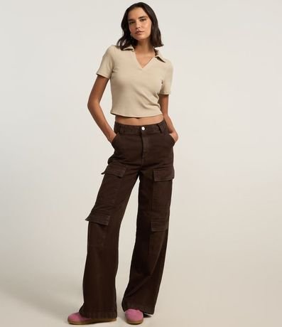 Blusa en Rib con Cuello Polo y Manga Corta 2