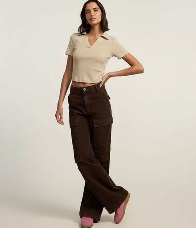 Blusa en Rib con Cuello Polo y Manga Corta 4