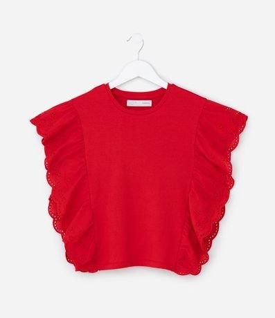 Blusa Infantil en Cotton con Volado Broderie - Talle 5 a 14 años 2