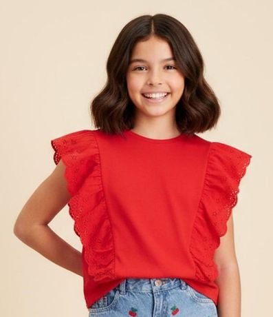 Blusa Infantil en Cotton con Volado Broderie - Talle 5 a 14 años