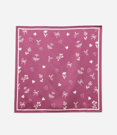 Pañuelo Infantil en Satén con Estampa Flor y Corazones - Talle único