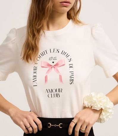 Remera Slim en Algodón con Manga Abullonada y Estampa Lazo L'Amour 1