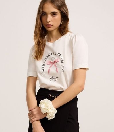 Remera Slim en Algodón con Manga Abullonada y Estampa Lazo L'Amour 2