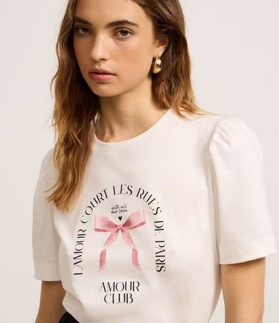Remera Slim en Algodón con Manga Abullonada y Estampa Lazo L'Amour 4