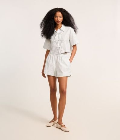 Short Runner en Sarga con Rayas y Cintura Elástica