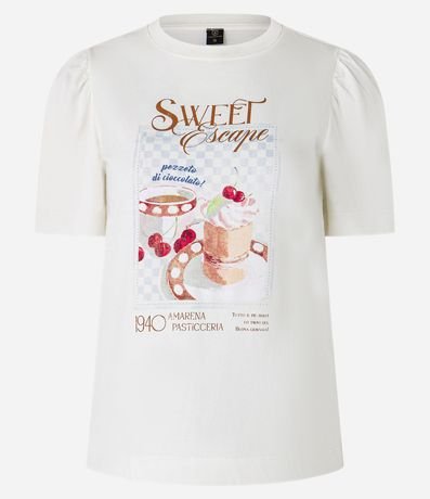 Remera Slim en Algodón con Manga Abullonada y Estampa Postres Sweet