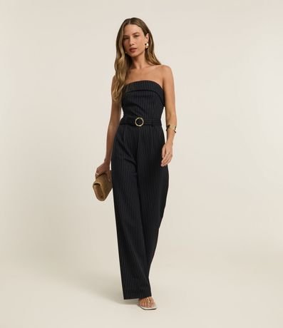 Mono Sin Bretel Listrado con Hilo Teñido y Cinturón de Tejido 2