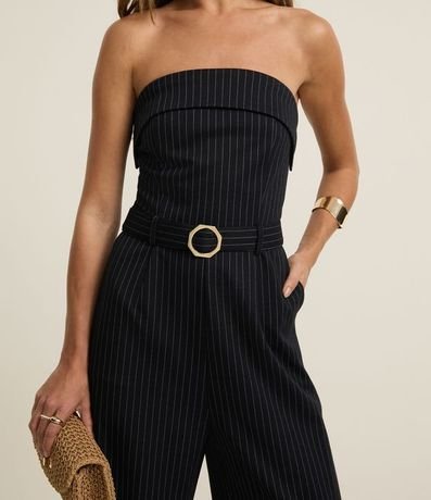 Mono Sin Bretel Listrado con Hilo Teñido y Cinturón de Tejido 3