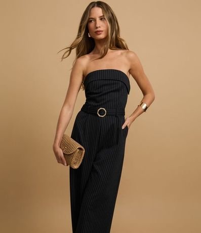 Mono Sin Bretel Listrado con Hilo Teñido y Cinturón de Tejido 5