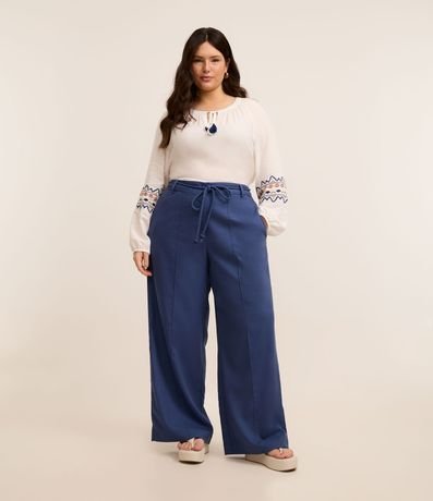 Pantalón Pantalona con Lino y Cinturón Curve & Plus Size 1