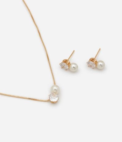 Conjunto de Collar y Caravana en Metal con Zirconia y Perlas 1