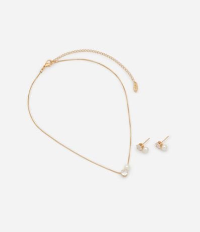 Conjunto de Collar y Caravana en Metal con Zirconia y Perlas 2