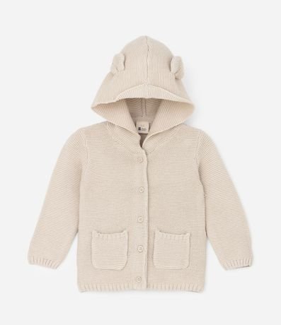 Cardigan Infantil en Algodón con Capucha de Orejitas - Talle 0 A 18 Meses