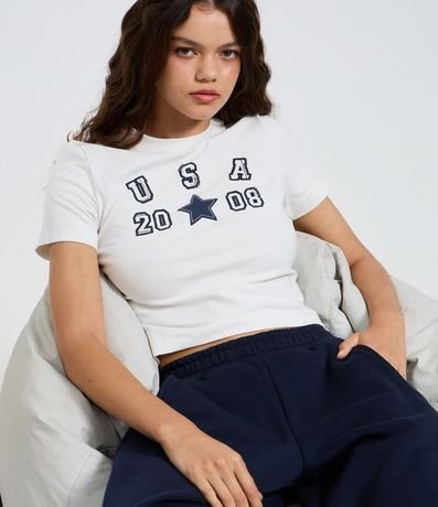 Blusa Baby Look en Algodón con Estampa USA