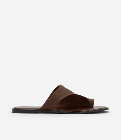 Sandalia Plana Mule en Cuero con Parte Superior Ancha