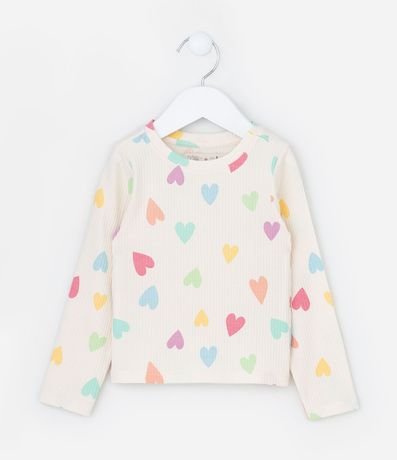 Blusa Infantil Acanalada con Estampa de Corazones - Tam  1 a 6 años 1