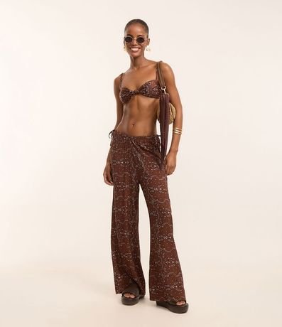 Salida de Playa Pantalón en Viscolino con Estampa Paisley y Lazo en la Cintura