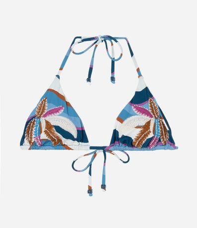 Bikini Top Triangular Fruncido con Estampa Ondulada y Bordado de Follaje 5
