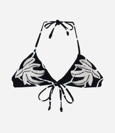 Bikini Top triangular Fruncido en Microfibra con Bordado de Follaje Bicolor 4
