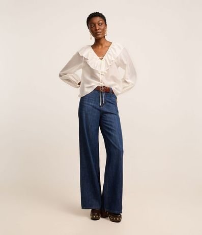 Blusa Bata Boho en Voile con Volado y Lazo en el Cuello 2