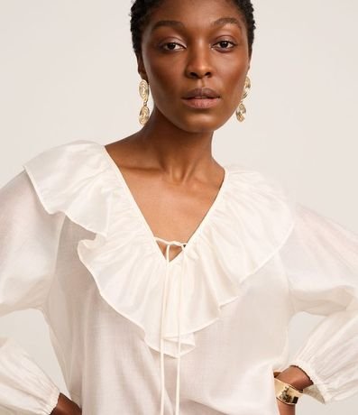 Blusa Bata Boho en Voile con Volado y Lazo en el Cuello 3