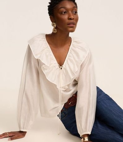 Blusa Bata Boho en Voile con Volado y Lazo en el Cuello 5