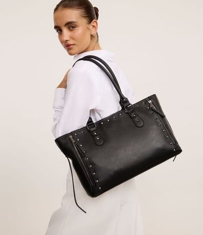 Cartera Satchel Grande con Spikes y Metales