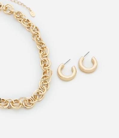 Conjunto de Collar Corto en Eslabones con Caravana Aro Bold Martillada