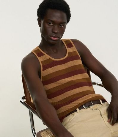 Musculosa en Ganchillo con Estampa de Rayas y Textura 1