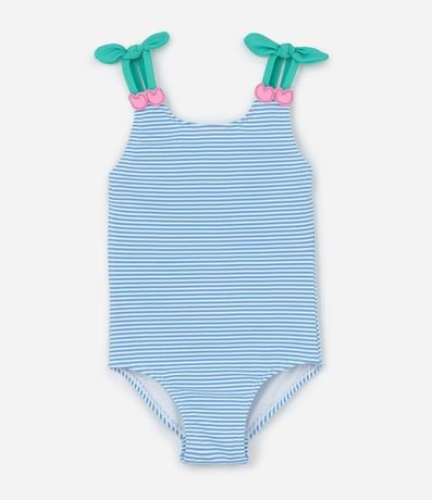 Malla Infantil con Estampa Rayada y Cerezas Aplicadas - Tam  1 a 4 años 1 al 4