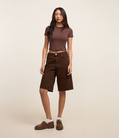 Blusa Cropped Básica en Rib con Manga Corta 2