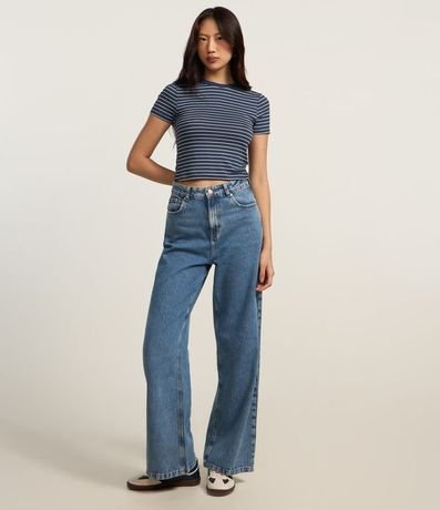 Blusa Cropped en Rib Básica Rayada 2