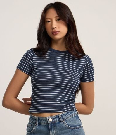Blusa Cropped en Rib Básica Rayada 3