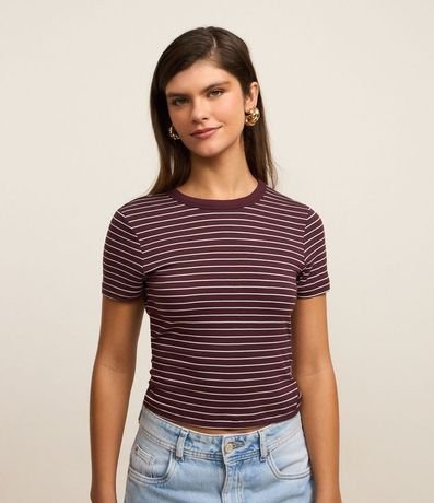 Blusa Cropped en Rib Básica Rayada