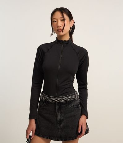 Blusa en Microfibra con Cuello Largo y Cremallera