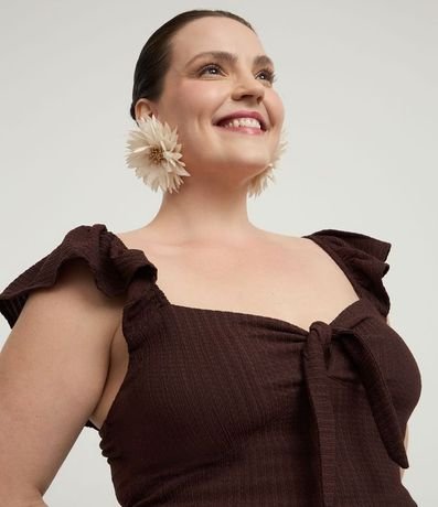 Blusa en Anarruga con Lazo Delantero y Volado en el Bretel Curve & Plus Size