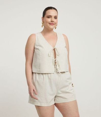 Blusa Chaleco en Viscolino Listrado con Amarrações delanteros Curve & Plus Size 2
