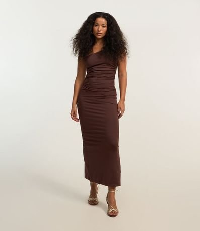 Vestido Midi Metalizado con Hombro Único y Breteles Dobles