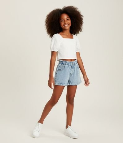 Blusa Infantil Cropped en Tricolina Bordada – Talle 5 A 14 años