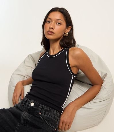 Musculosa en Rib con Frisos Contrastantes 1