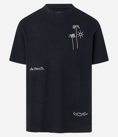 Remera Relaxed con Textura y Estampa Bordada de Cocoteros y Sol 5