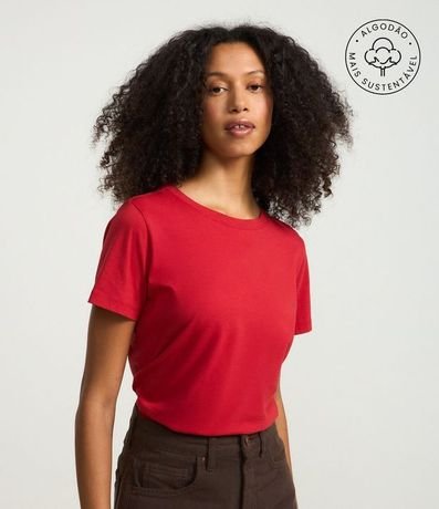 Blusa Alargada Básica en Algodón con Cuello Redondo y Manga Corta